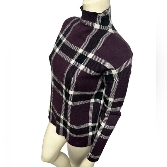 Max Studio Burgundy Turtleneck Sweater Fall Winter Purple Windowpane Plaid Cute - Picture 5 of 7